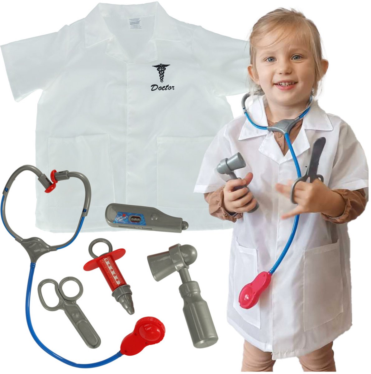 IKONKA - Verkleedkleding - Verpleger - Carnavalskleding - Zuster Pakje - Verkleedkleren Meisjes - 3 t/m 8 Jaar