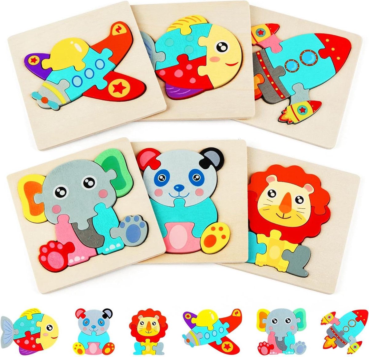 Houten Puzzels 6 Stuks 3D Dierenpuzzel Spee