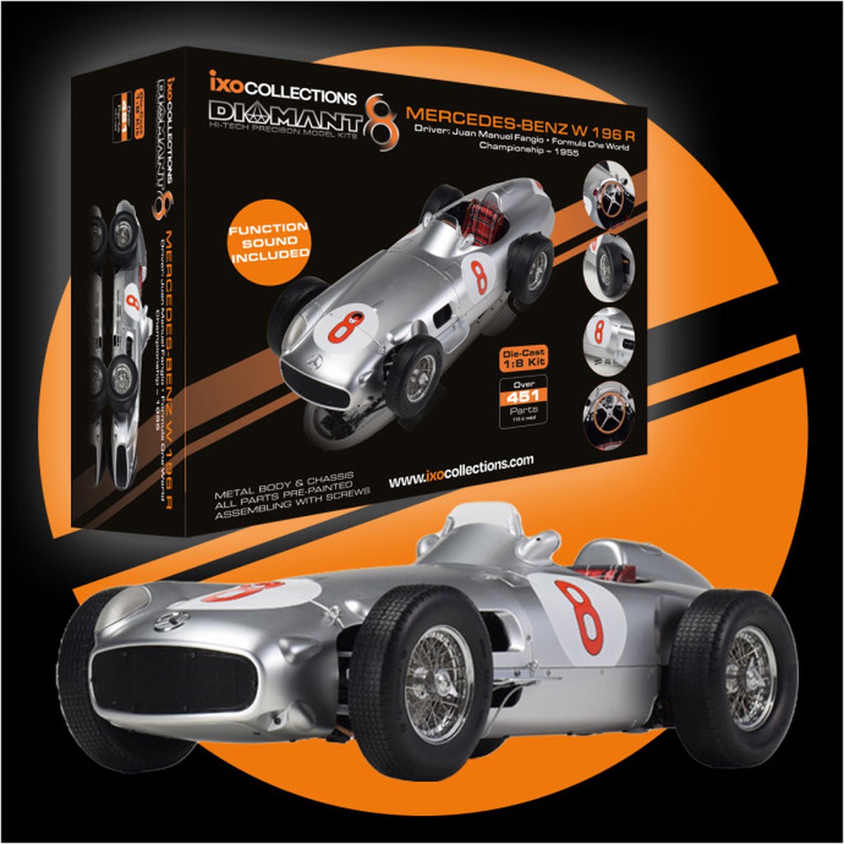 1:8 IXO Collections 003 Mercedes-Benz W 196 R No.8 Fangio Metal kit