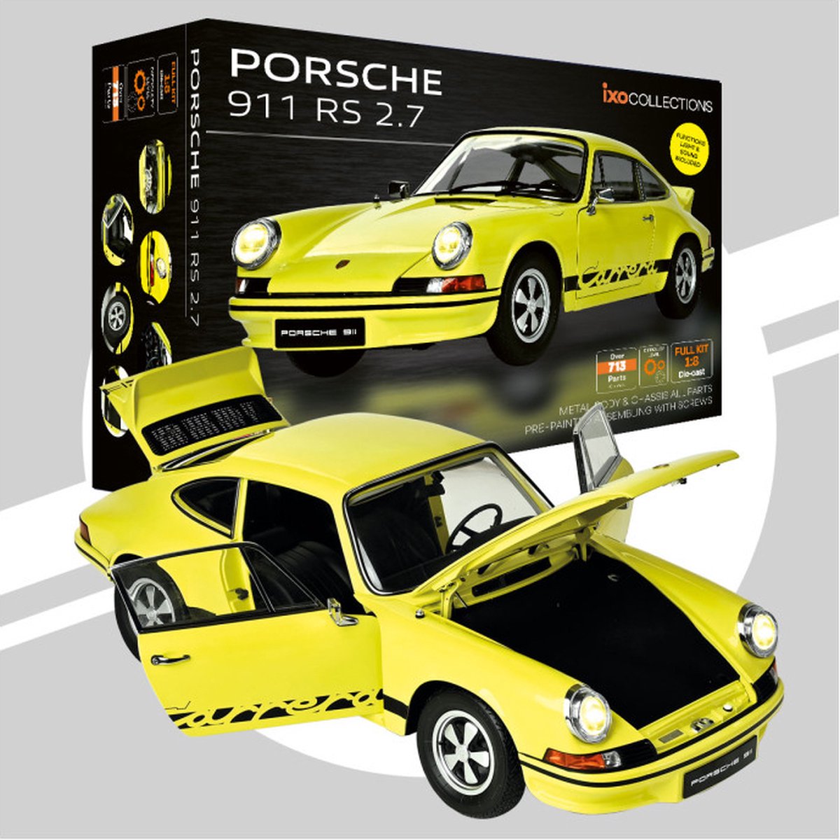 IXO Collections Modelbouwpakket Auto - 017 Porsche 911 RS 2.7 - Geel - Sportauto Metalen - 1:8 -