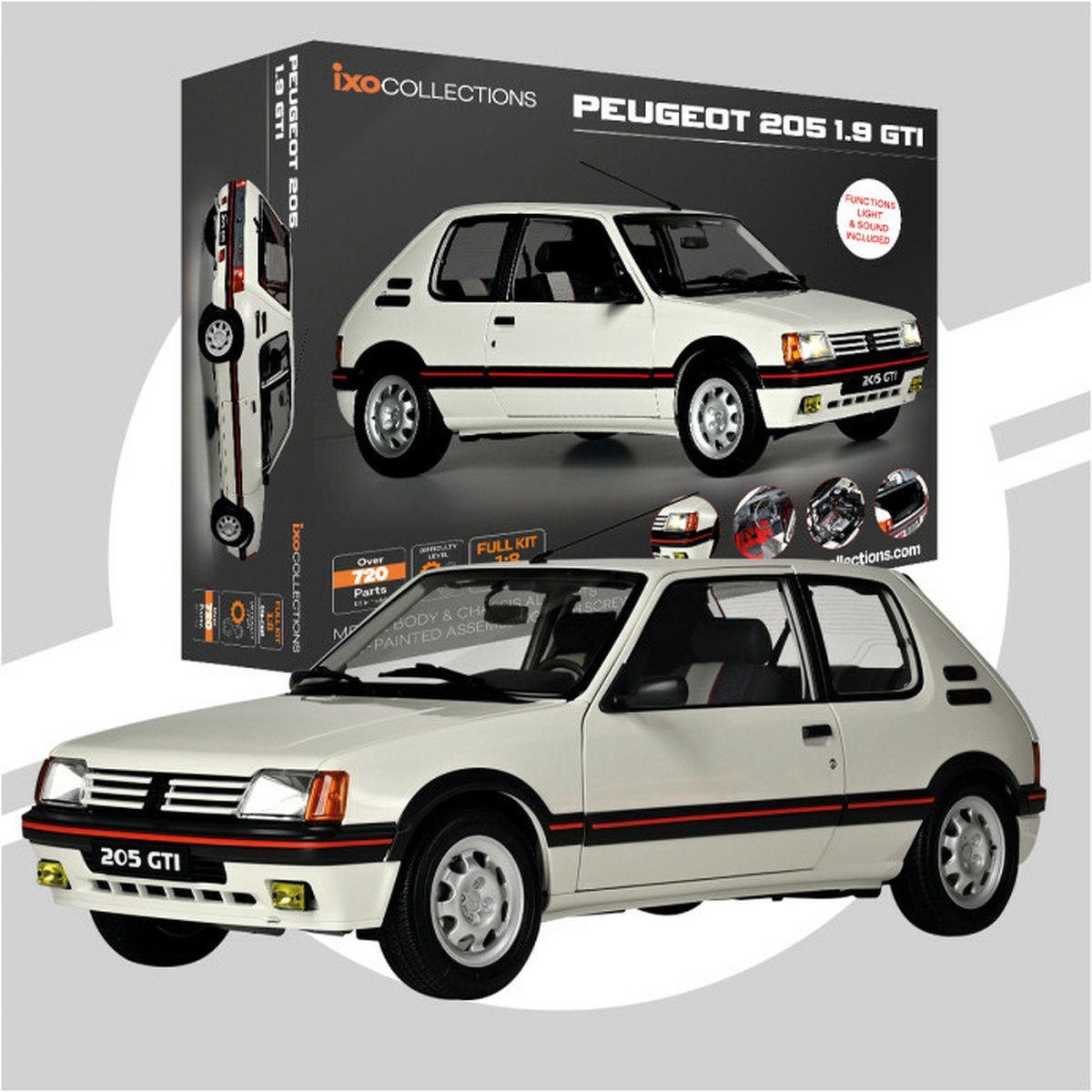 IXO Collections Modelbouwpakket Auto - 019 Peugeot 205 GTI 1.9 - Wit - Auto Metalen - 1:8 -