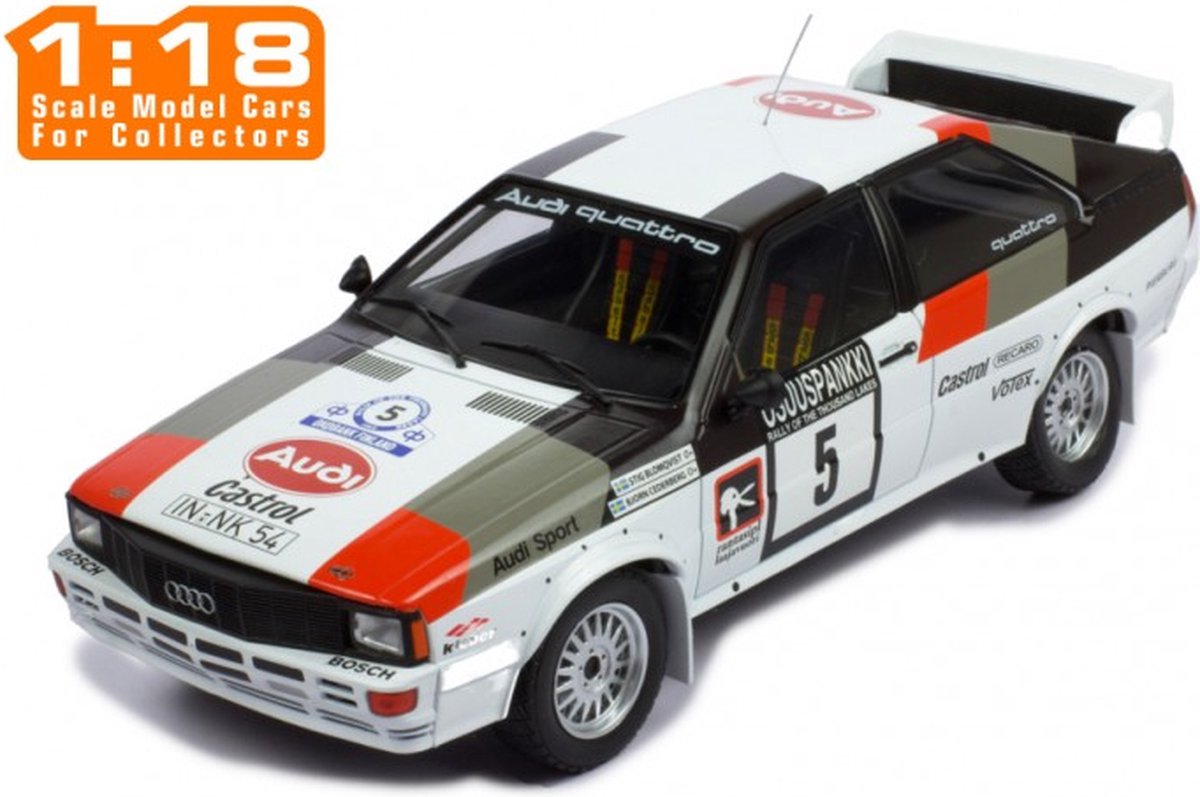Audi quattro, No.5, 1000 Lakes Rally S.Blomqvist/B.Cederberg - Ixo modelauto 1:18