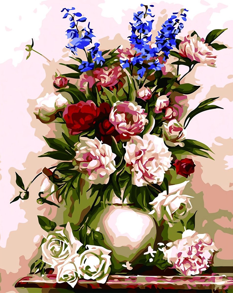 Bloemen Met Vaas 40 x 50 cm - Schilderen Op Nummer Volwassenen - Hobby - Kinderen - Painting