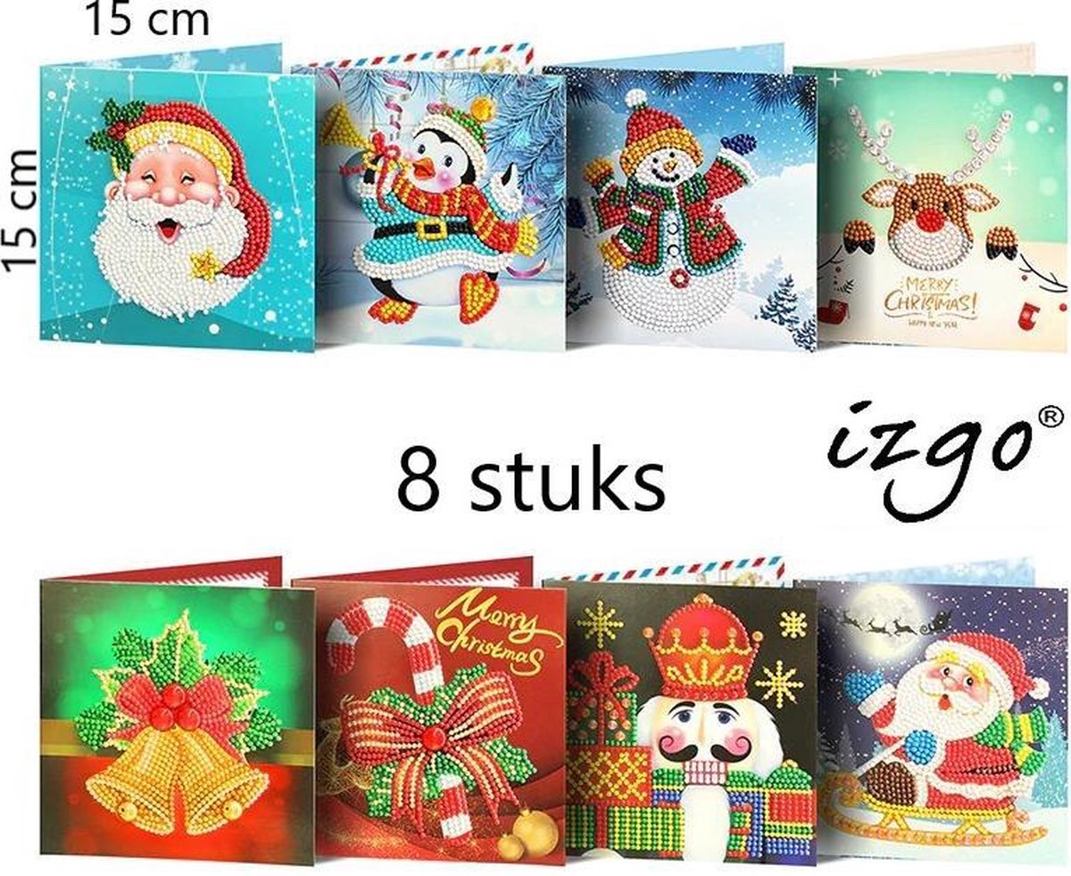 Diamond Painting Kerstkaarten Kinderen - Volwassenen - sneeuwpop - kerstman