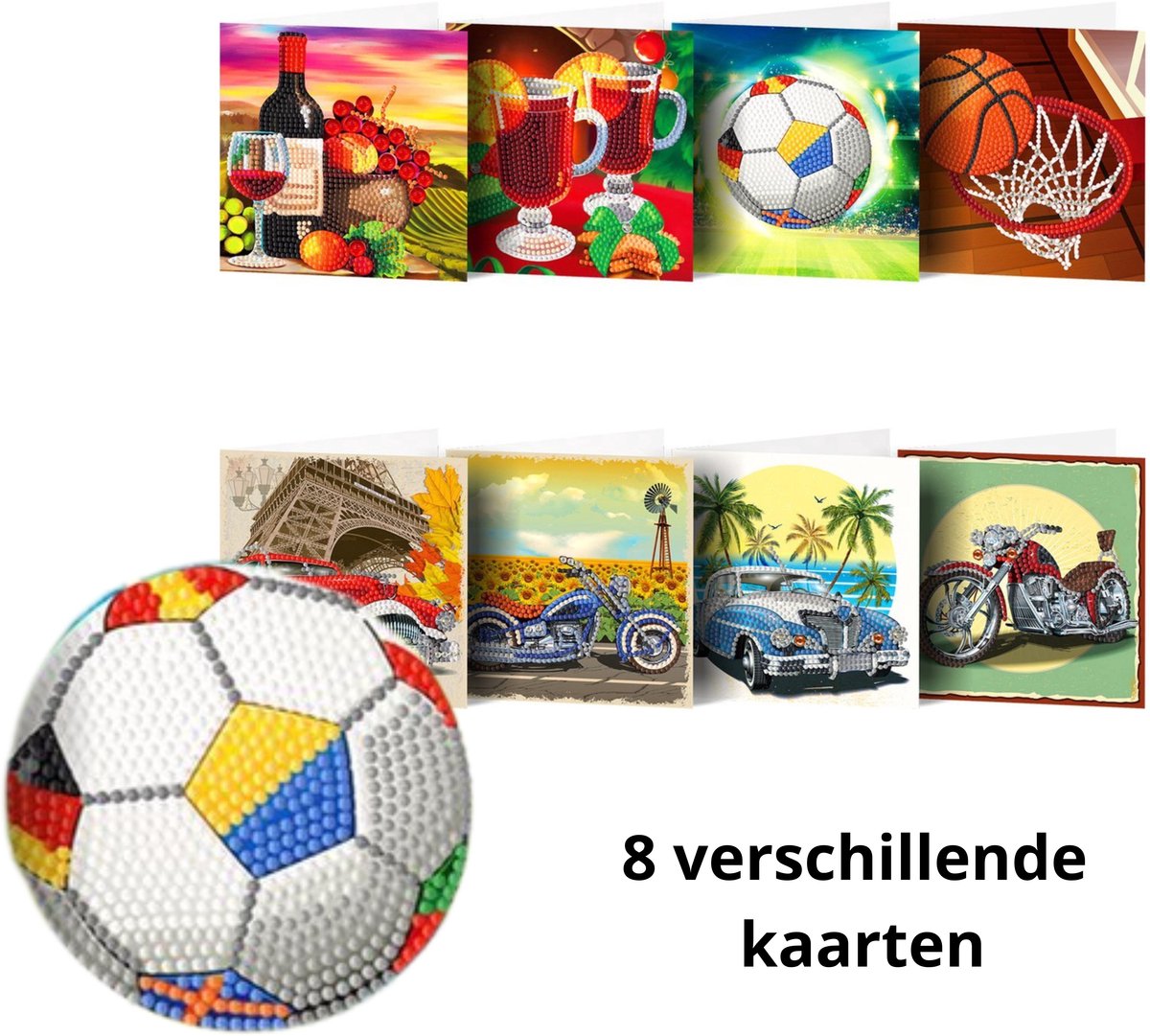 IZGO Diamond Painting Kaarten – 8 Wenskaarten met envelop - Zonder Tekst - Volwassenen – Volledig Pakket - Diamant schilderen