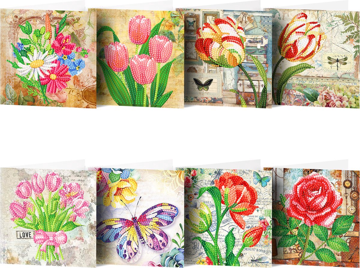 IZGO Diamond Painting wenskaarten pakket compleet - Vintage - volwassenen - Blanco binnenzijde - Steentjes Daimond painting - Zonder tekst