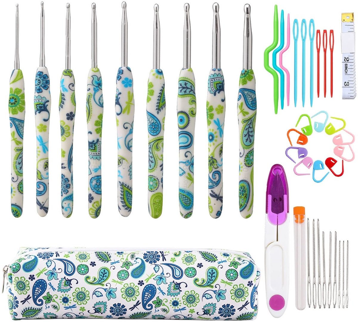 Ibenzoa® Complete Haakset met 9 Ergonomische Haaknaalden en Handige Accessoires voor Creatief Haken