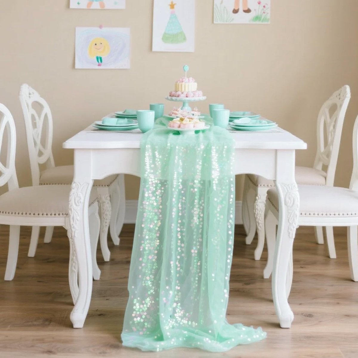 Ibenzoa® Feestelijke Groene Glittertafelloper van Pailletten en Polyester voor Verschillende Gelegenheden