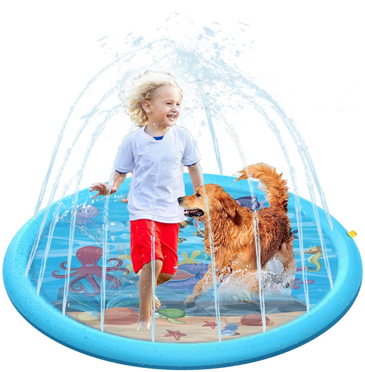 Ibenzoa® Sproeimat met Zeemotieven voor Eindeloos Plezier in de Tuin of Strand Water spel sproeier Blauw
