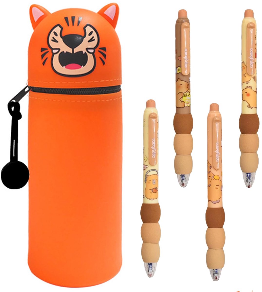 Ibenzoa® Tijgervormige Telescopische Siliconen Pennenetui met Uitwisbare Gelpennen voor Schoolgebruik