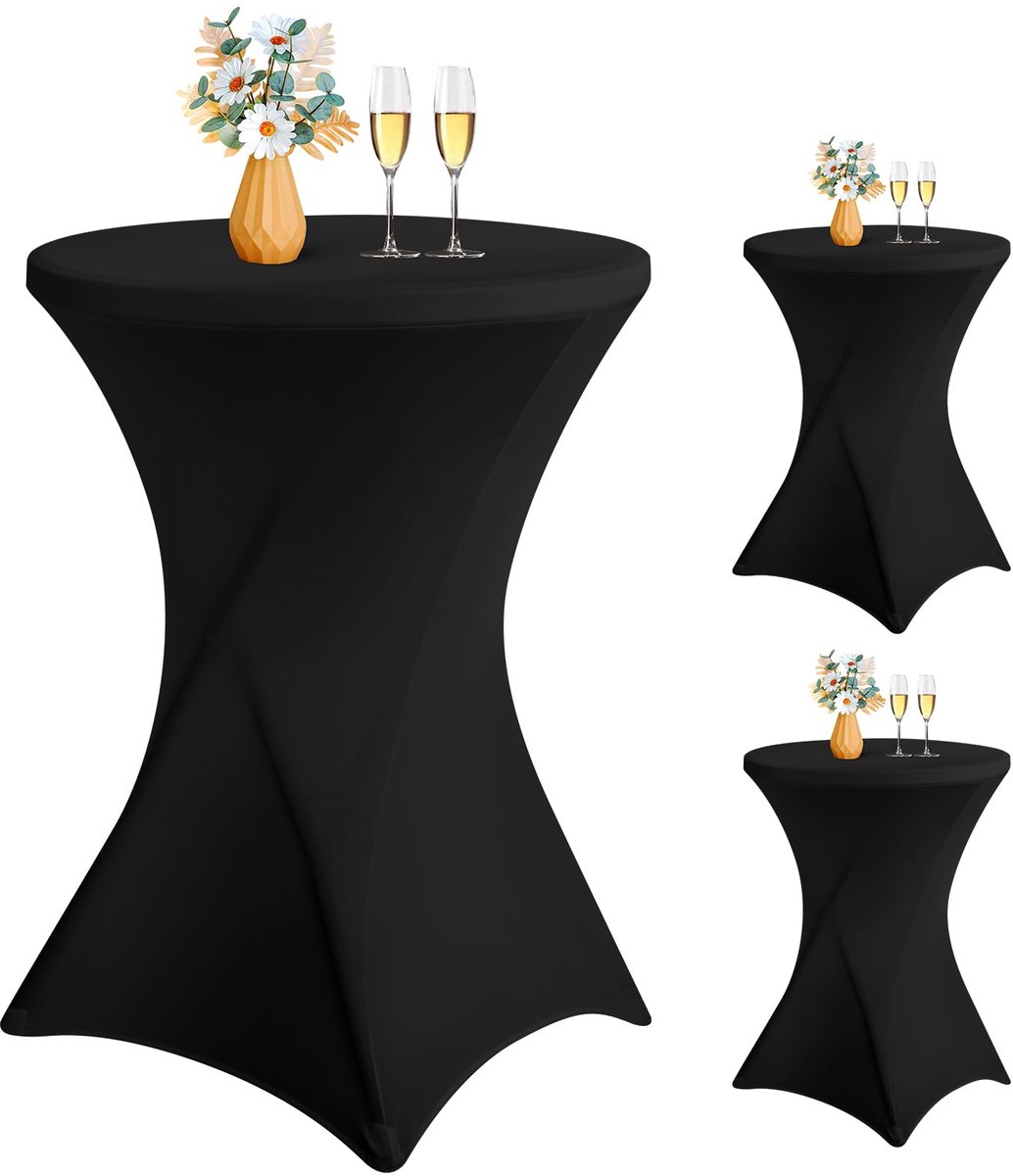 Ibenzoa® Uitgebreide Set van 3 Luxe Stretch Tafelhoezen voor Bistro- en Statafels, Ø 80-85 cm, Zwart