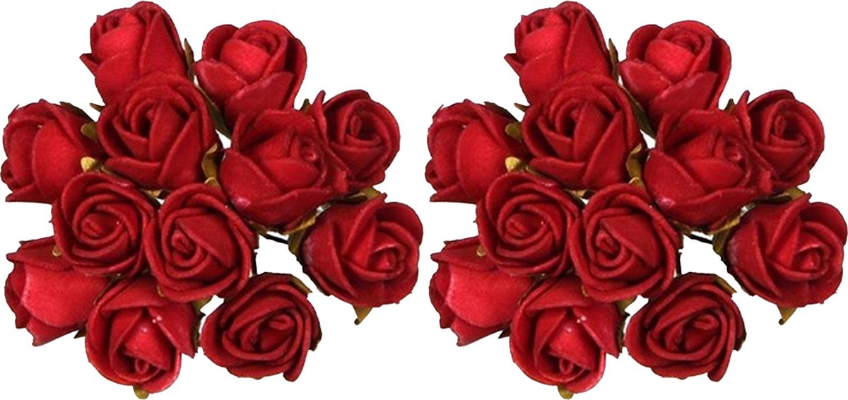 Ideas4seasons Decoratie roosjes foam - 2x - bosje van 12 - rood - Dia 2 cm - hobby/DIY bloemetjes