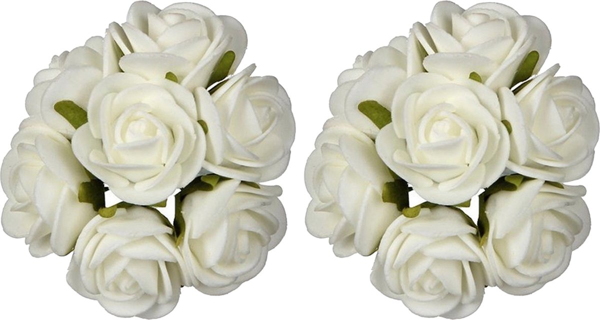Ideas4seasons Decoratie roosjes foam - 2x - bosje van 7 - wit - Dia 6 cm - hobby/DIY bloemetjes
