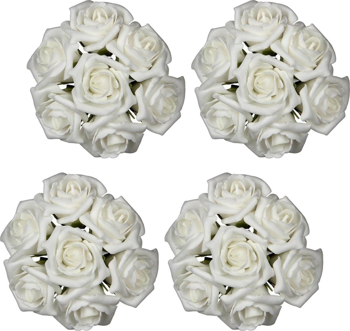 Ideas4seasons Decoratie roosjes foam - 4x - bosje van 7 - creme wit - Dia 3 cm - hobby/DIY bloemetjes