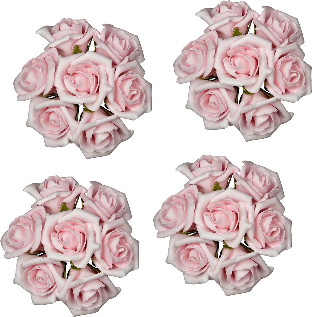 Ideas4seasons Decoratie roosjes foam - 4x - bosje van 7 - lichtroze - Dia 6 cm - hobby/DIY bloemetjes