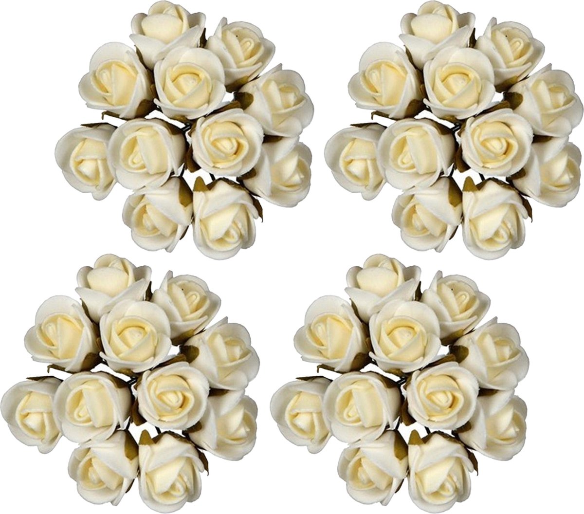 Ideas4seasons Decoratie roosjes foam - 6x - bosje van 12 - creme wit - Dia 2 cm - hobby/DIY bloemetjes