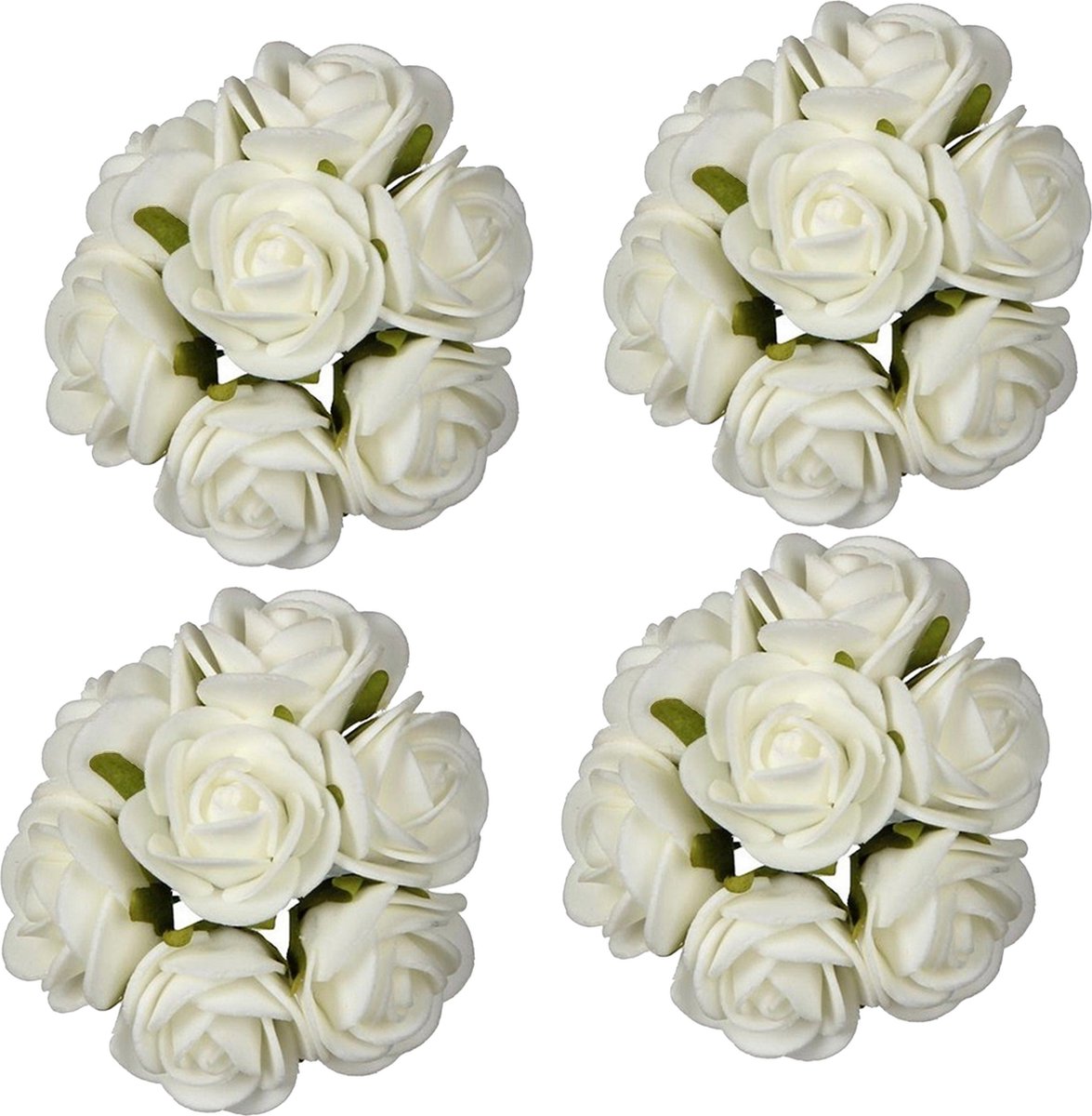 Ideas4seasons Decoratie roosjes foam - 6x - bosje van 7 - wit - Dia 6 cm - hobby/DIY bloemetjes
