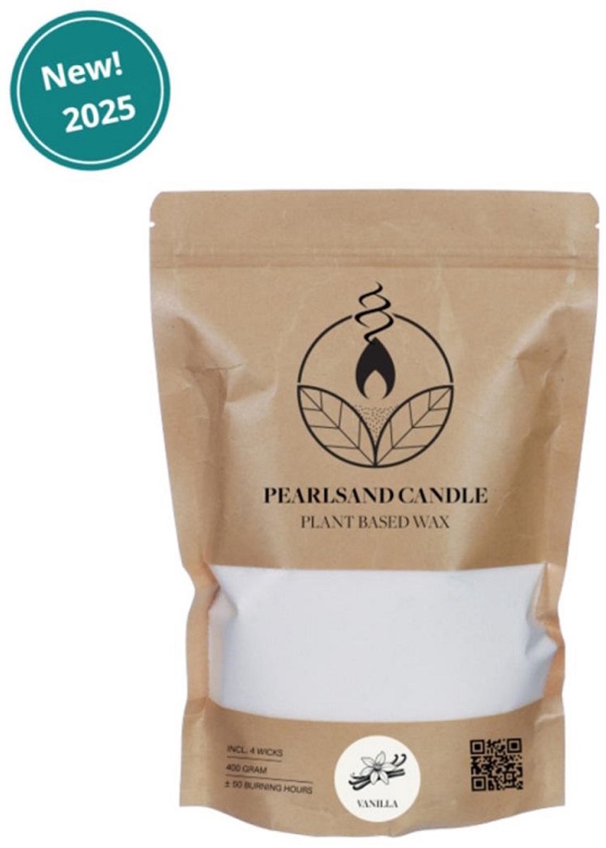 Kaarsenzand - Pearlsand candle - 400gr - Vanille - 50 branduren - met 4 lonten - kaarsen maken
