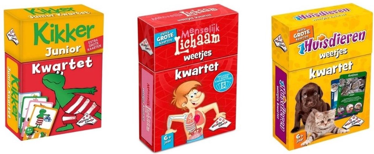 Spellenbundel - Kwartet - 3 stuks - Kikker Junior Kwartet & Menselijk Lichaam Kwartet & Huisdieren Kwartet