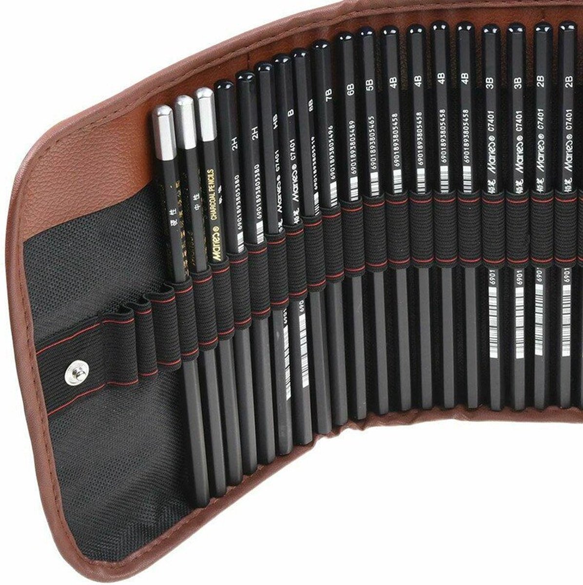 iFoulki professionele 30 delige tekenset/sketch set/potloden set/tekenen voor volwassenen/teken benodig- heden/ tekenen met houtskool en grafiet /inclusief gum, mesje om de punten te slijpen, potlood-verlenger/ In mooie opbergriem