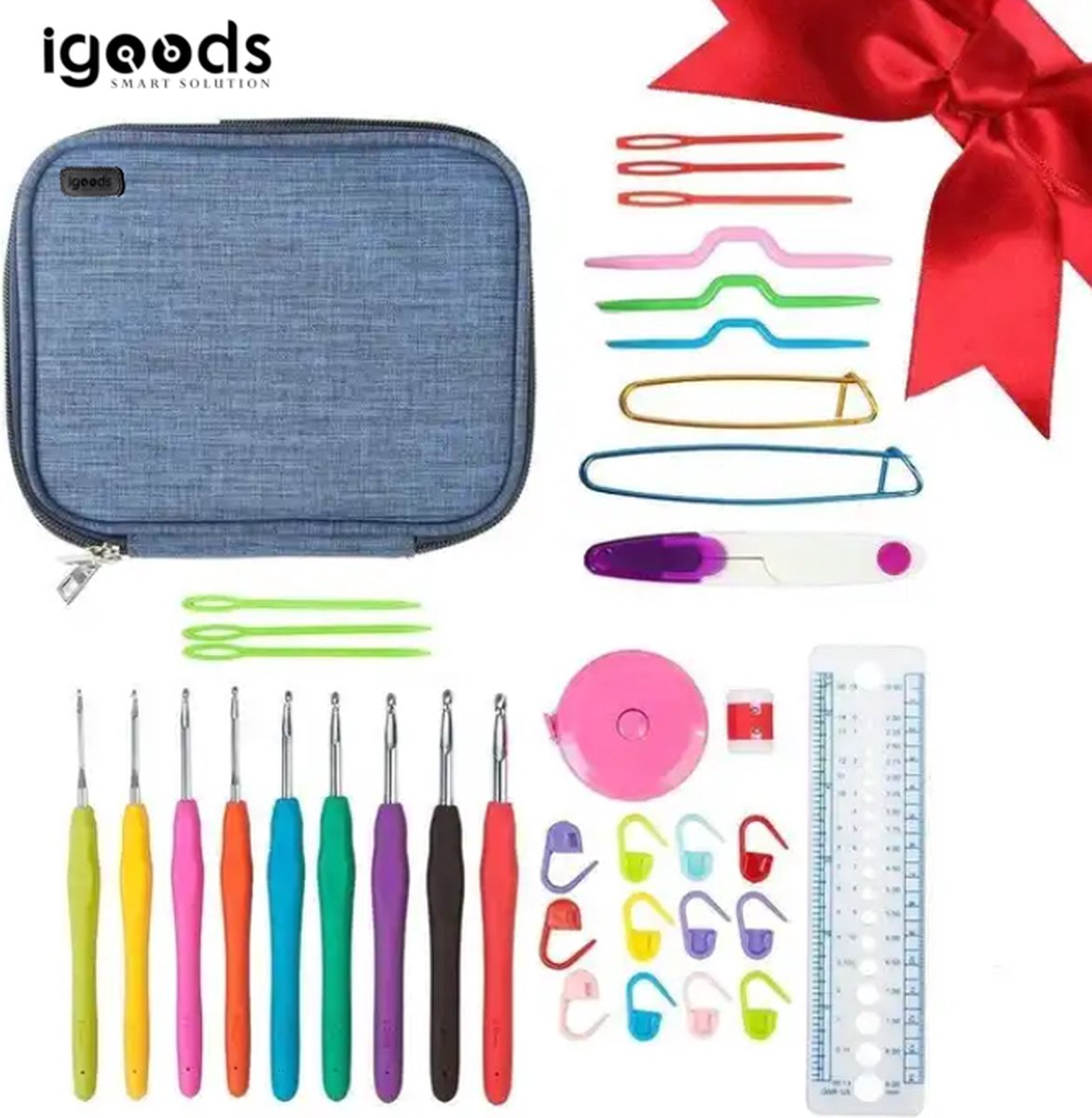 Igoods Haaknaaldenset - 72-delige Haaknaaldenset - Soft Grip - Luxe Etui - Crochet Kit