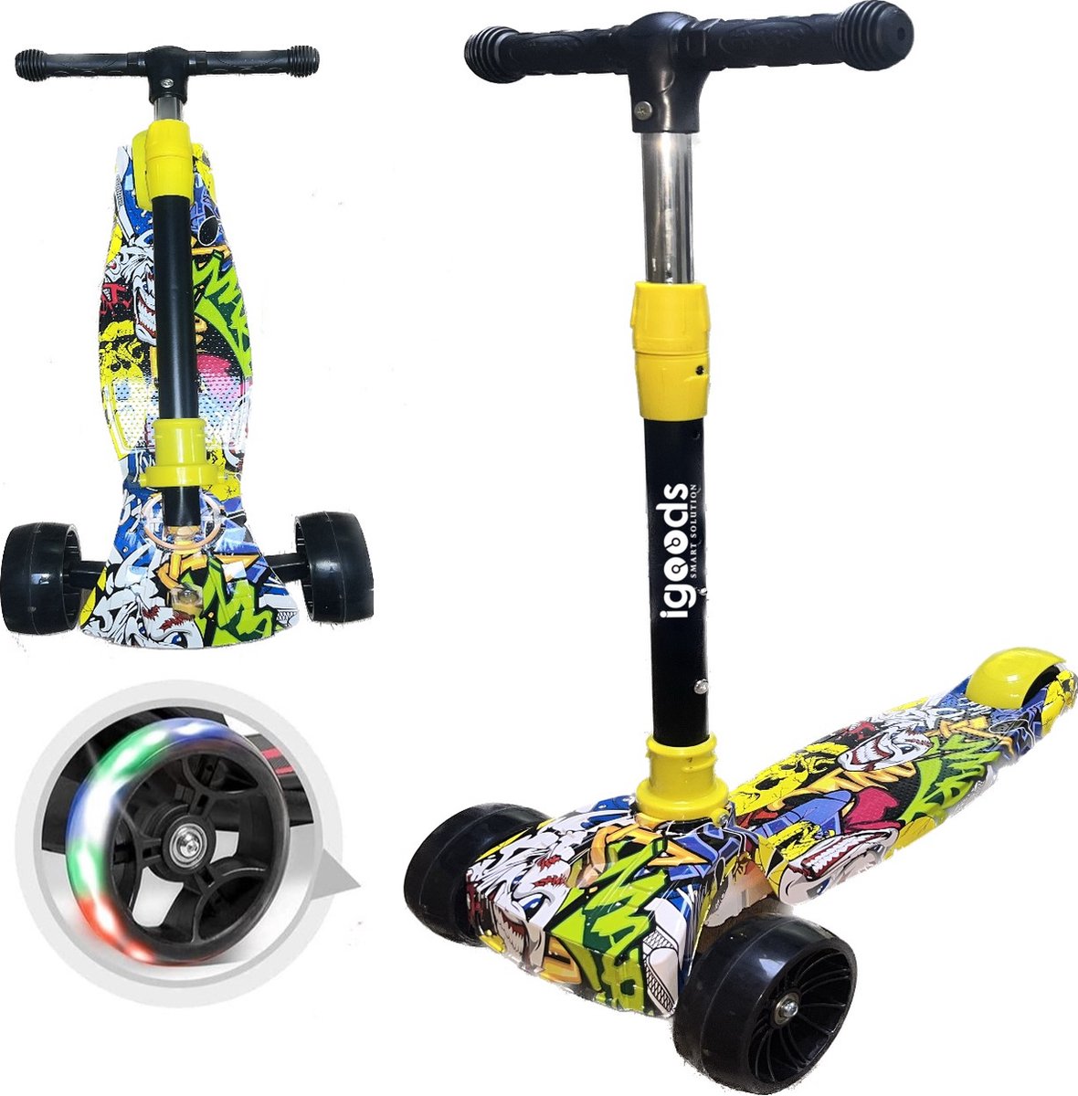 Igoods Kinderstep - 3 Led Wielen - Buitenspeelgoed - Loopstep 3 Jaar - Geel