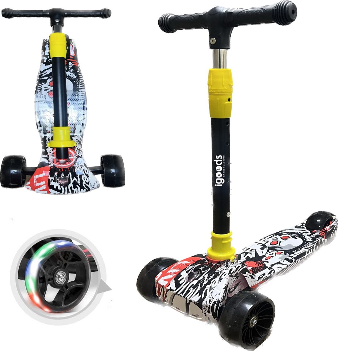 Igoods Kinderstep - 3 Led Wielen - Buitenspeelgoed - Loopstep 3 Jaar - Wit/Rood