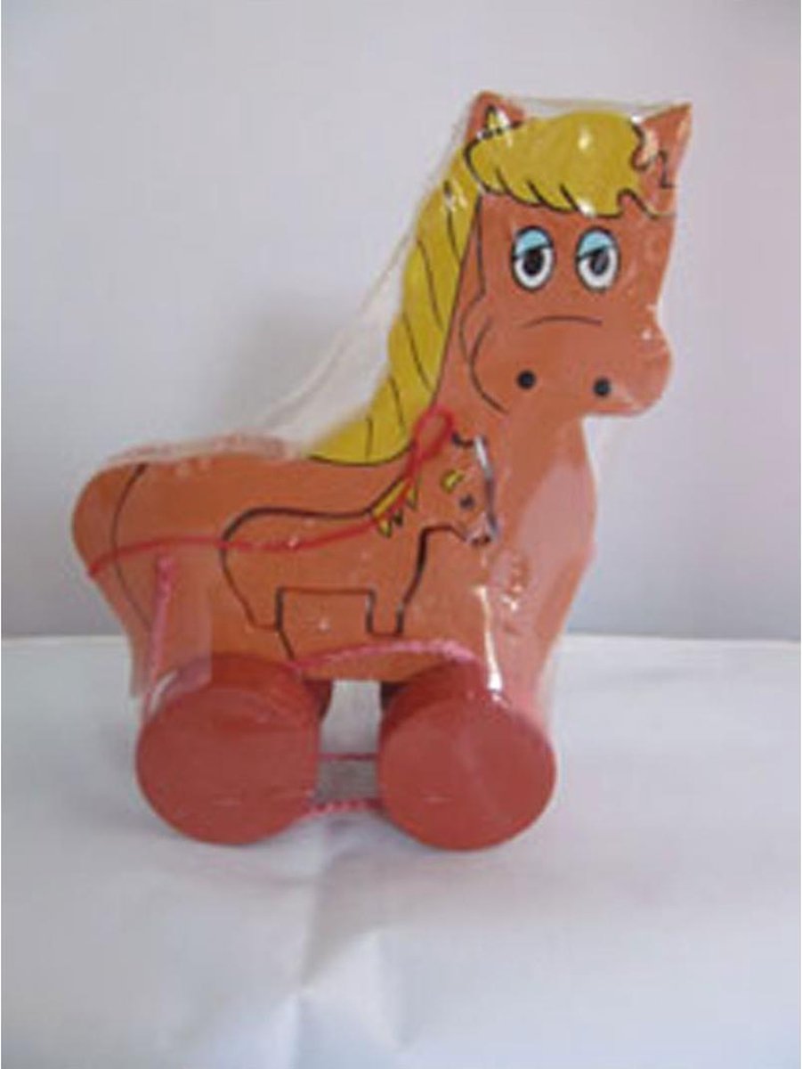 Houten Trekbeest klein met jong - paard