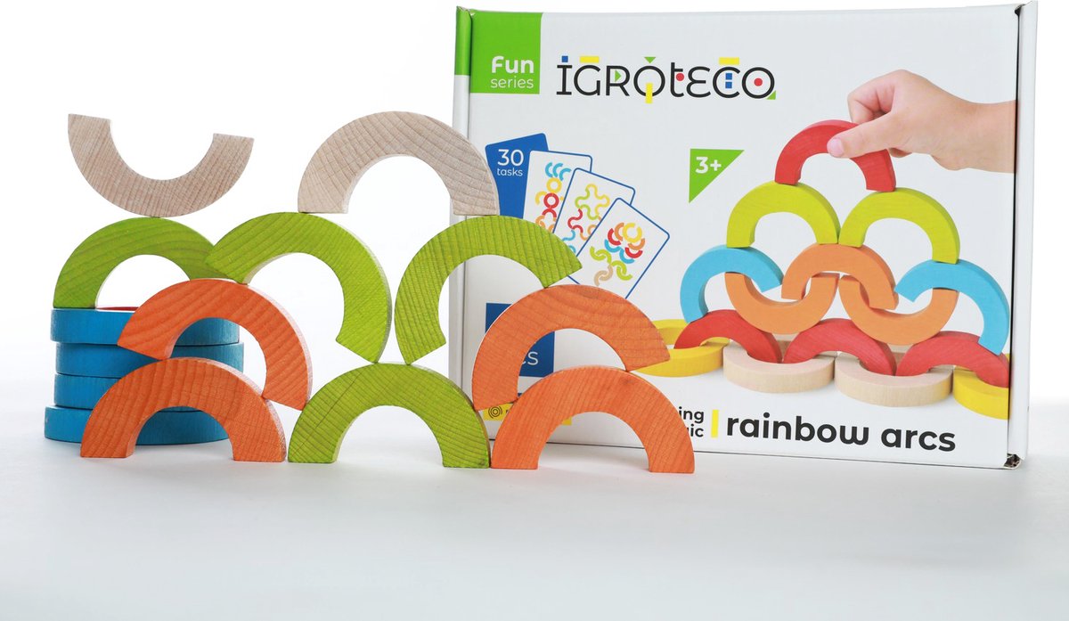 Evenwichtsmozaïek regenbogen, houten speelgoed uit de Oekraine