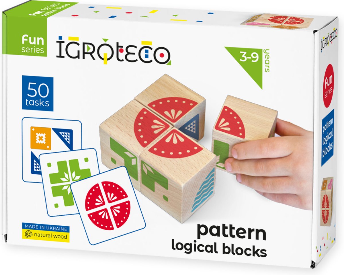 Patroon logische blokken van hout gemaakt in de Oekraïne.