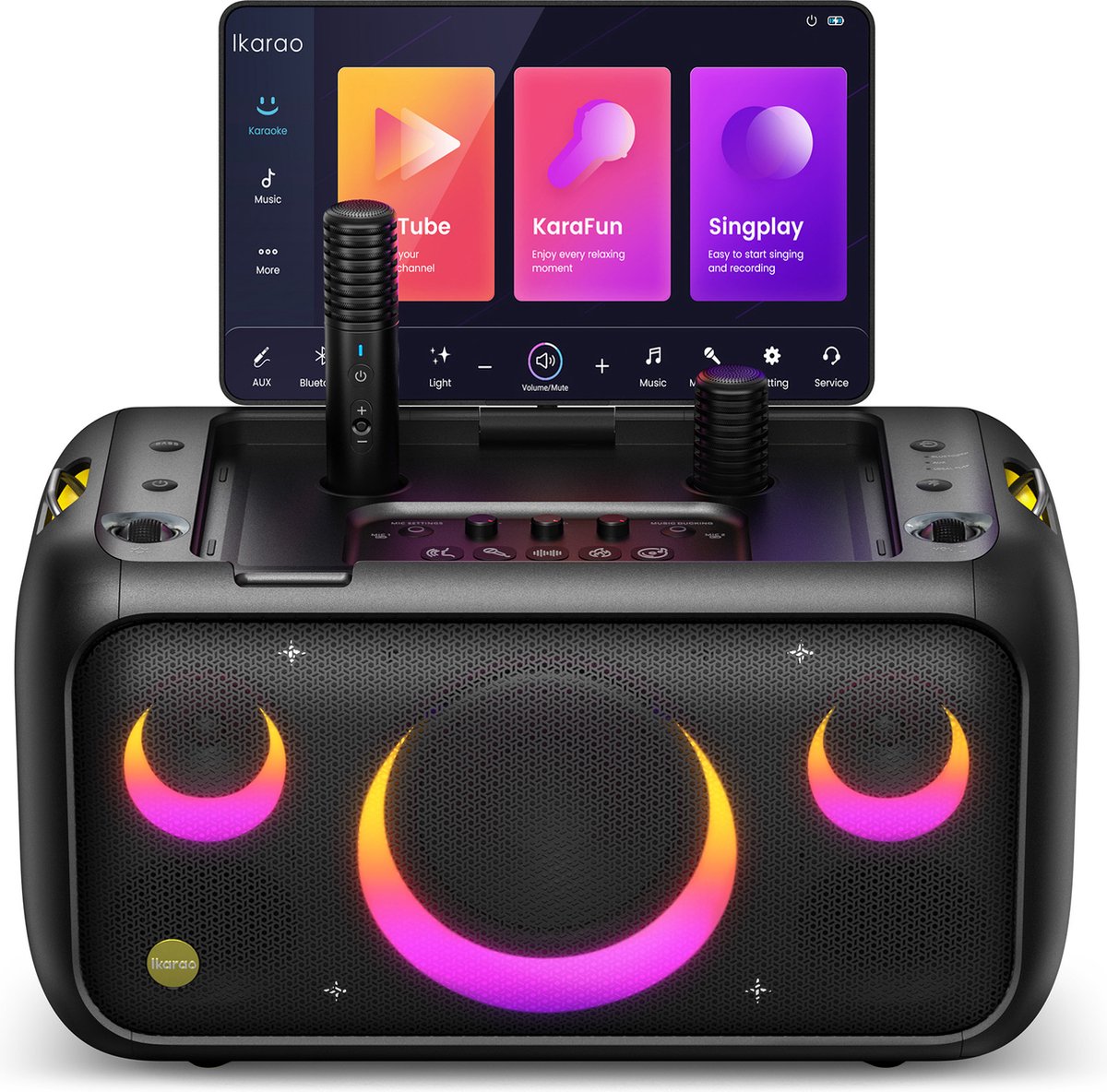   Karaoke set voor Volwassenen - Break X1 - 2 Draadloze Microfoons - 800W - Gratis Karaoke App 6 maanden - HD scherm - Zwart
