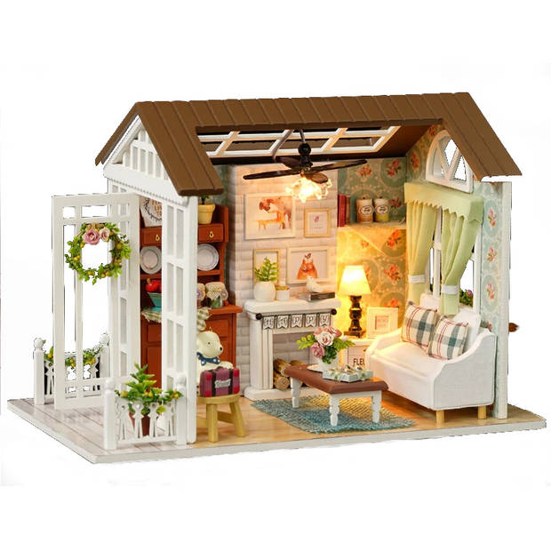Ikonka DIY Modelbouw Woonkamer - Miniatuurhuisje Happy Times 20,6 cm - Miniatuur Bouwpakket