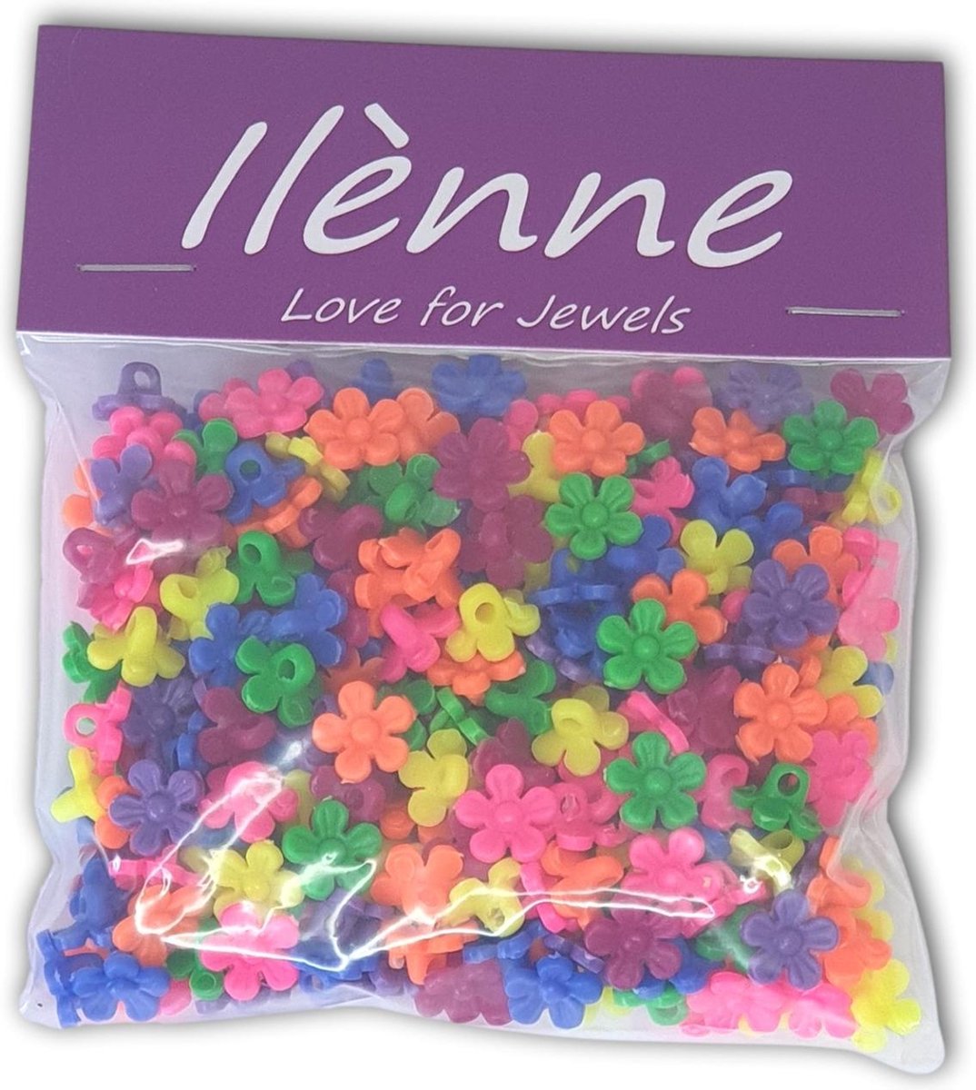 Ilènne - Bloemen kraaltjes / bedeltjes - gekleurde neon mix - Acryl - 10 mm - ca. 375 stuks