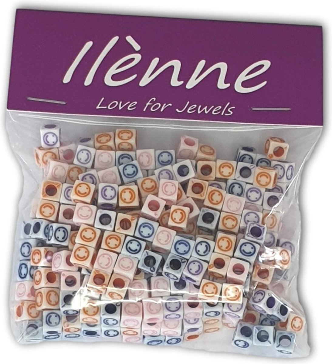 Ilènne - Smiley kralen - witte kralen met gekleurde smileys mix - Acryl - 6 mm - ca. 330 stuks
