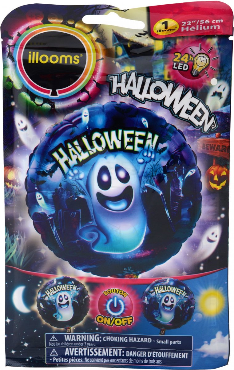 illooms Halloween led Ghost ballon - Werkt 24 uur, met aan uit knop - 56 cm groot