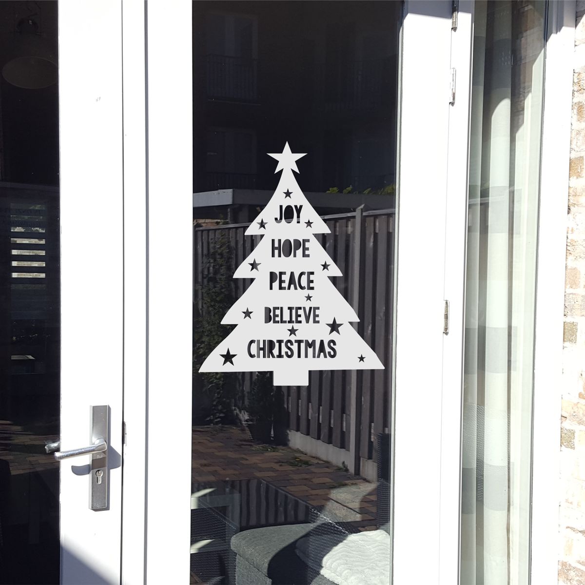 Statische raamsticker Joy, Hope, Peace- HERBRUIKBAAR