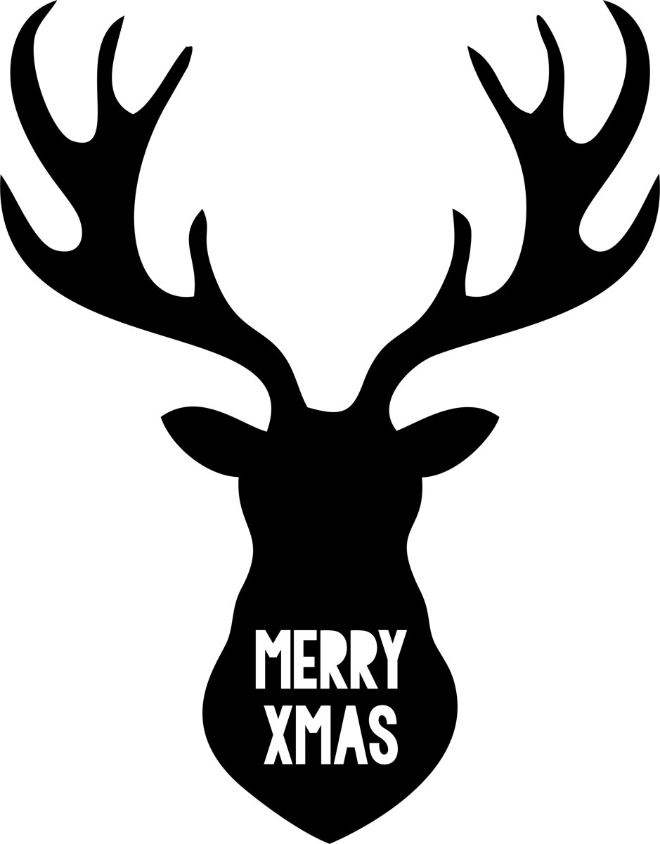 Statische raamsticker Merry XMAS - rendier- HERBRUIKBAAR