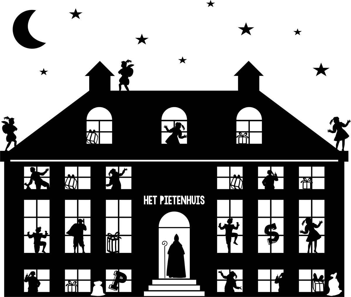 Statische raamsticker Pietenhuis XL- HERBRUIKBAAR
