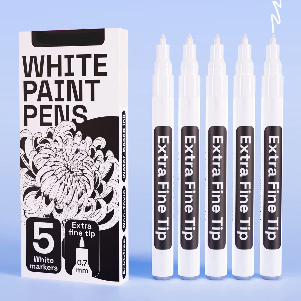 Acrylstiften & Acrylmarkers Set - DIY Acrylverf Kit - Kleuren op Nummer voor Volwassenen - Pen & Marker Penselen Kit - 5 Stuks