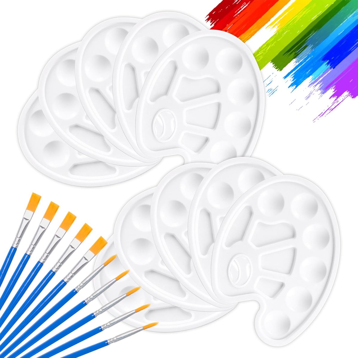 IMPERATORIS® Schilderspalet Kunststof – Verfpalet / Palet voor Schilderen – Verf Mengpalet – Voor Volwassenen en Kinderen – 10 Paletten en 10 Penselen