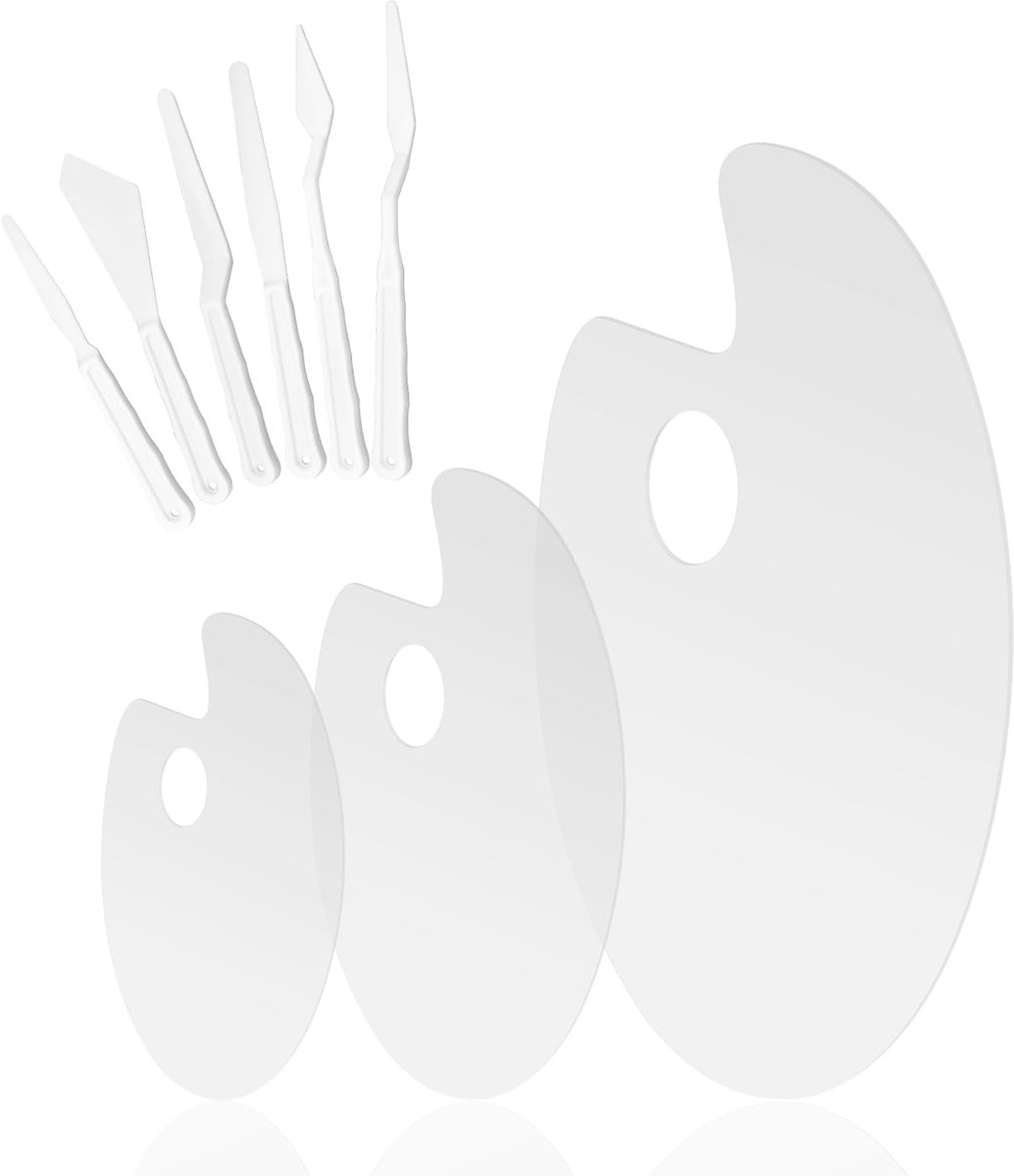 IMPERATORIS® Schilderspalet Kunststof – Verfpalet / Palet voor Schilderen – Verf Mengpalet – Voor Volwassenen en Kinderen – 3 Paletten en 6 Acrylspatels