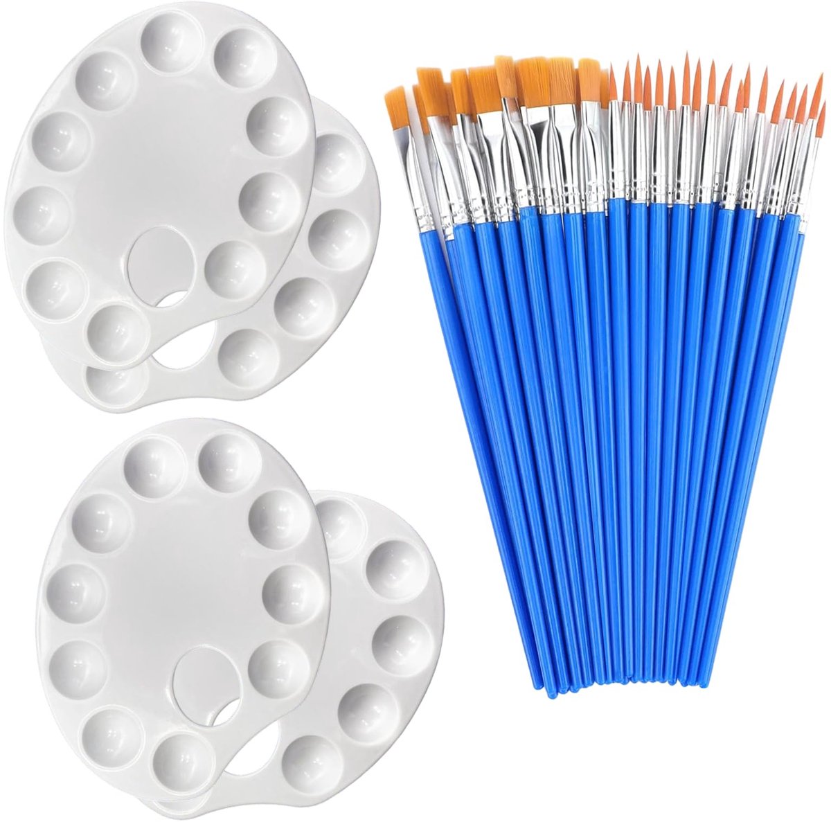 IMPERATORIS® Schilderspalet Kunststof – Verfpalet / Palet voor Schilderen – Verf Mengpalet – Voor Volwassenen en Kinderen – 4 Paletten en 40 Penselen