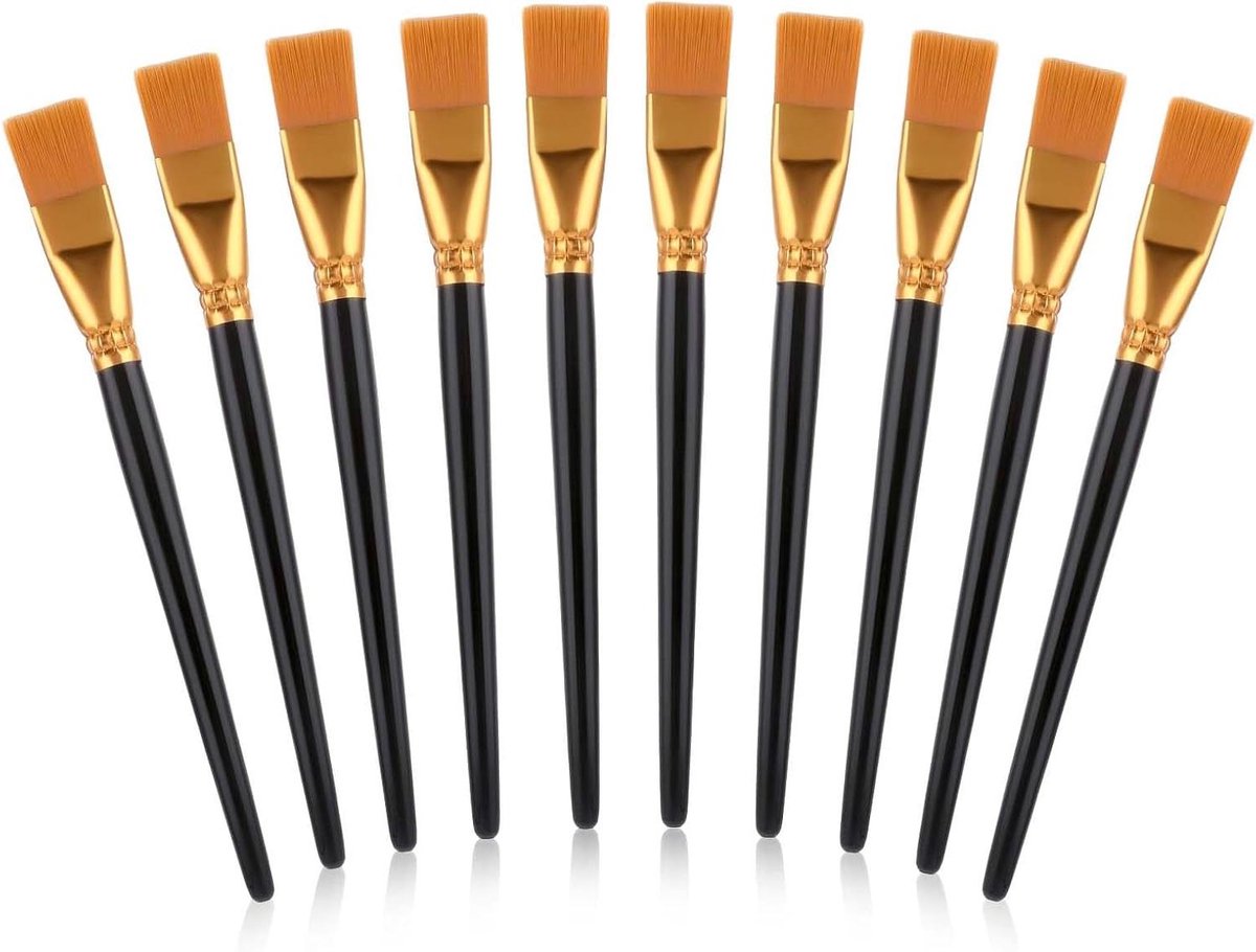 10 stuks 20 mm platte acrylpenselen - Kunstenaarskwastenset zwart - Hoogwaardige schilderkwast voor acrylverf, olieverf, gouache