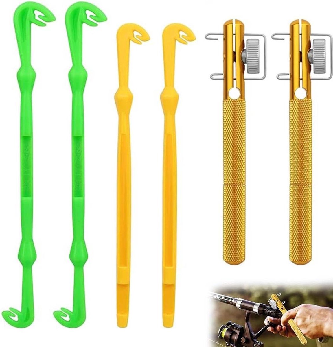 6 stuks visknopen kabelbinders met haakslijper voor zeevissen (metaal groen geel)