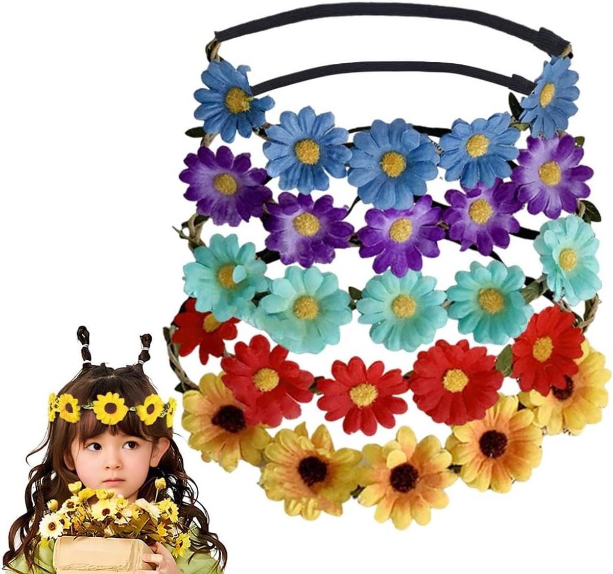 Bloemenkrans haarband voor meisjes - Bladeren Bohemien Meerkleurig - 5 stuks