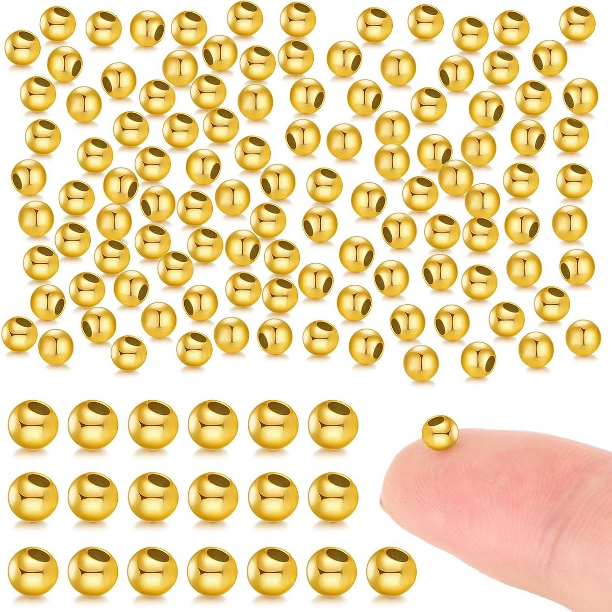 Gouden afstandskralen 3000 stuks 4 mm - Ronde kralen voor armbanden - Naadloze losse balkralen met 1 mm gaten - Voor DIY armbanden, kettingen en sieraden