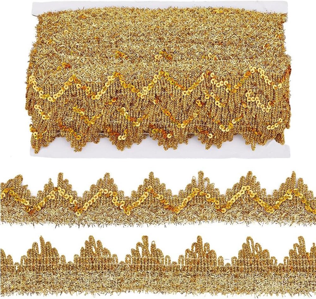 Gouden pailletten kant trim met lint en kralen - 13 m (1422 m)