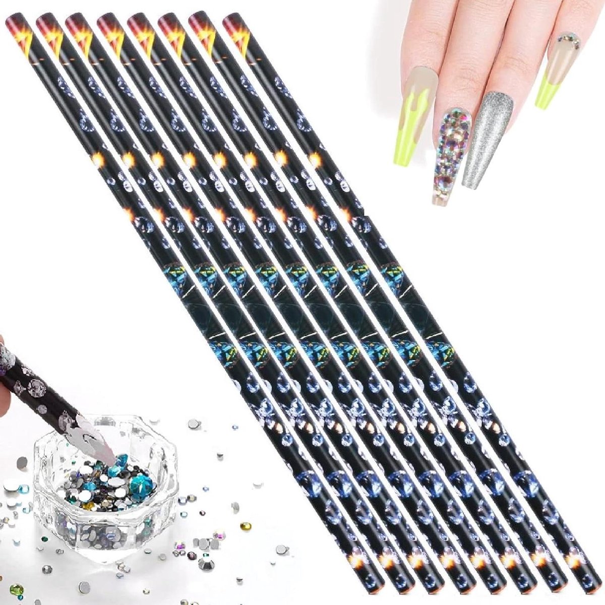Nail Art waxstift diamantpainting edelstenen kristallen klinknagels prikker 8 stuks diamond drill pen nageldesignpennen strasspicker gereedschap voor diamond painting nagels