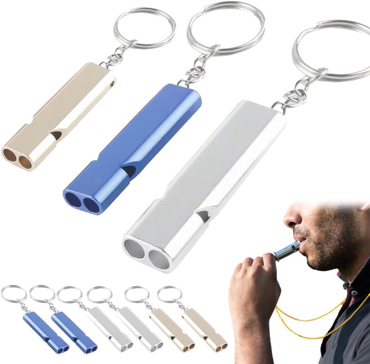 Noodfluitje overlevingsfluitje veiligheidsfluitje dubbele buis - Pack van 9 - Goud/Plata/Azul