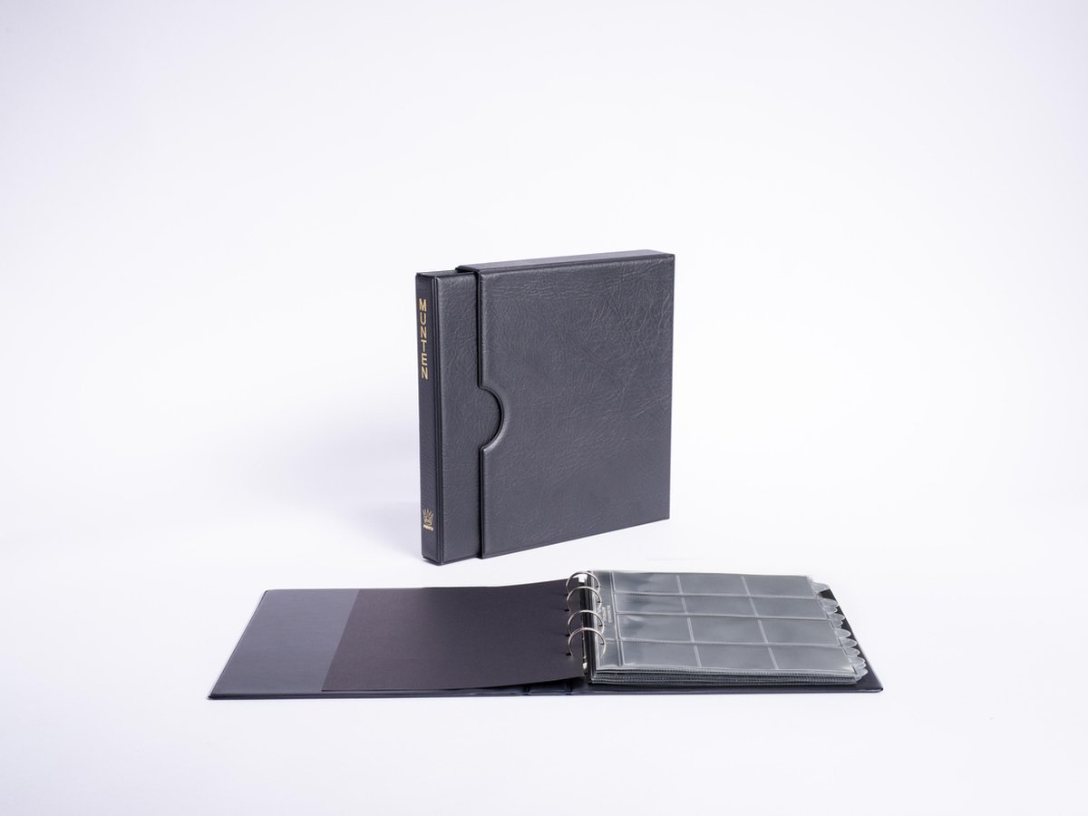   POPULAIR Classic - Zwart - Muntenalbum incl. Cassette, Zwart met goudopdruk, incl. 5 muntbladen en zwarte schutbladen